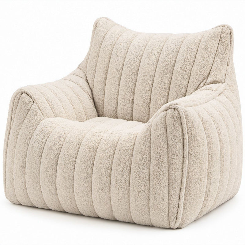 Sitzsack-Sessel aus Polyester-Bouclé mit EPS-Füllung in Creme, 90 x 90 x 75 cm