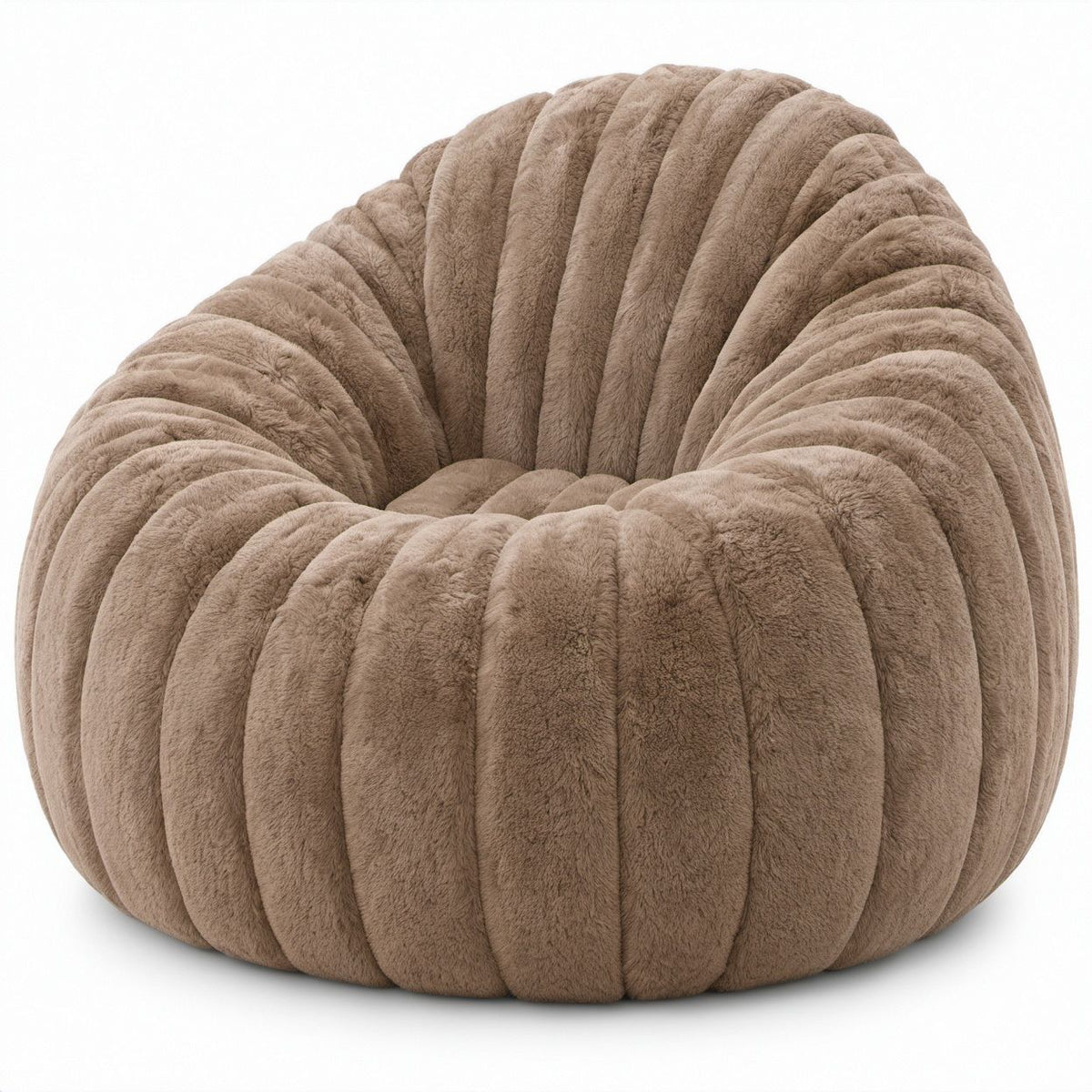 Runder Sitzsack aus Kunstfell in Taupe mit EPS-Füllung, Ø 100 x 80 cm
