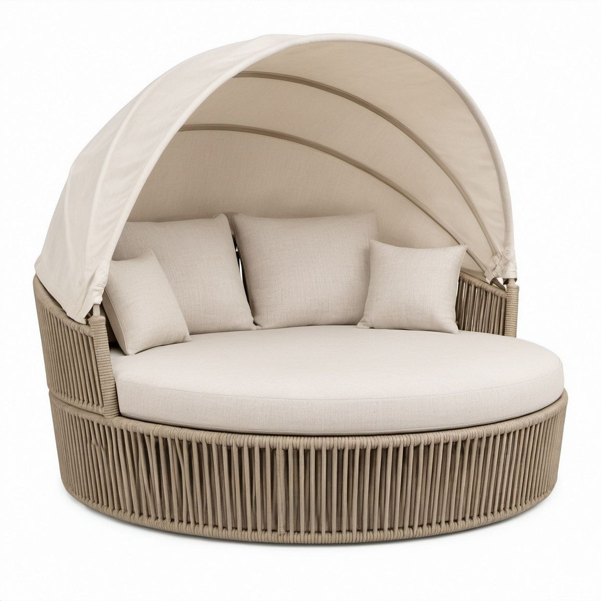 Rundes Gartentagesbett mit klappbarem Sonnendach, Beige, Ø 180 x 160 cm