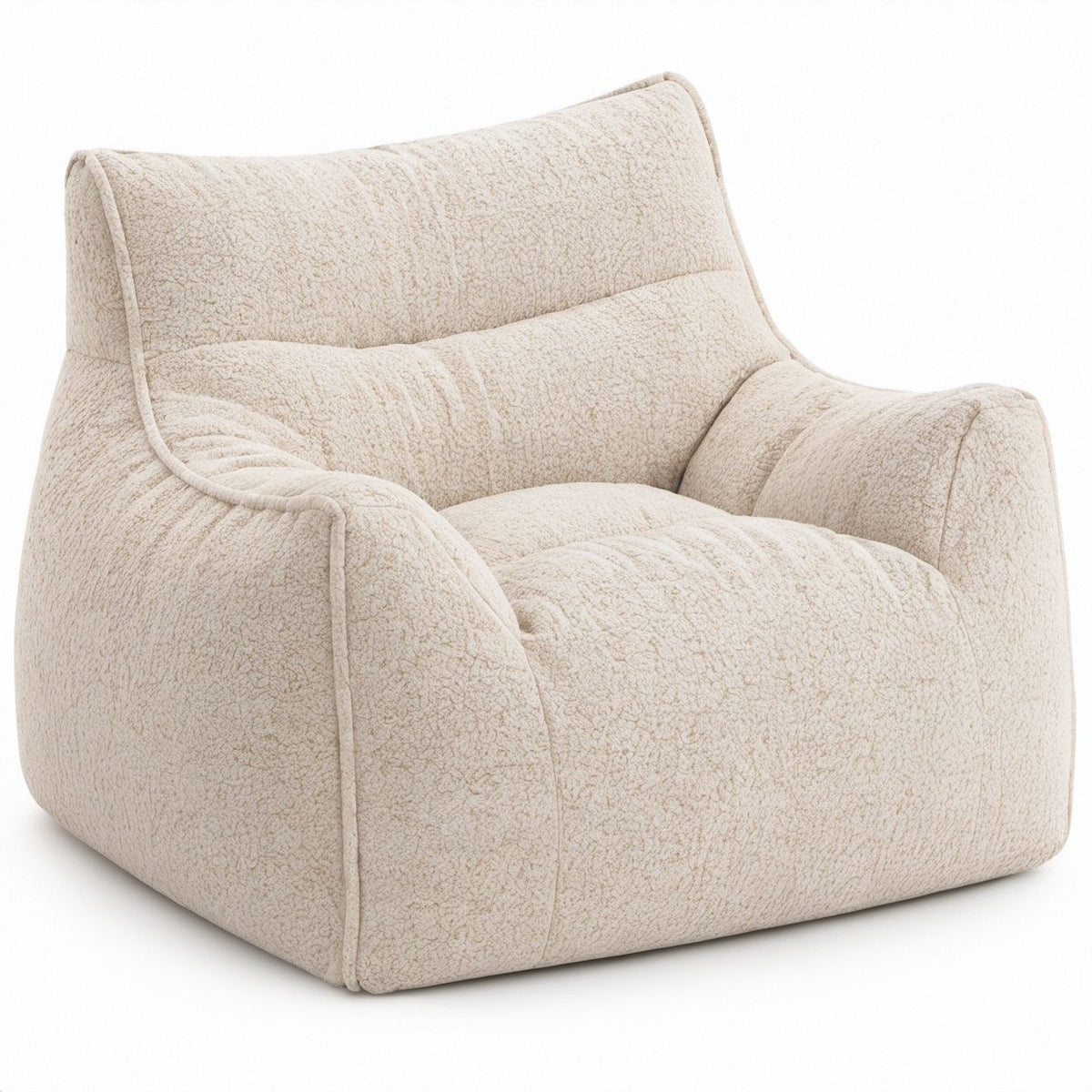 Sitzsack-Sessel mit Armlehnen aus Teddyplüsch, Creme, 90 x 85 x 85 cm