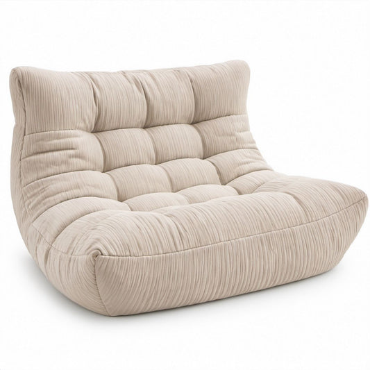 Sitzsack-Sessel mit Rückenlehne aus Polyester-Cord, Creme, 120 x 100 x 75 cm