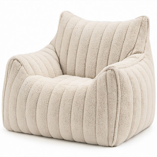 Sitzsack-Sessel aus Polyester-Bouclé mit EPS-Füllung in Creme, 90 x 90 x 75 cm