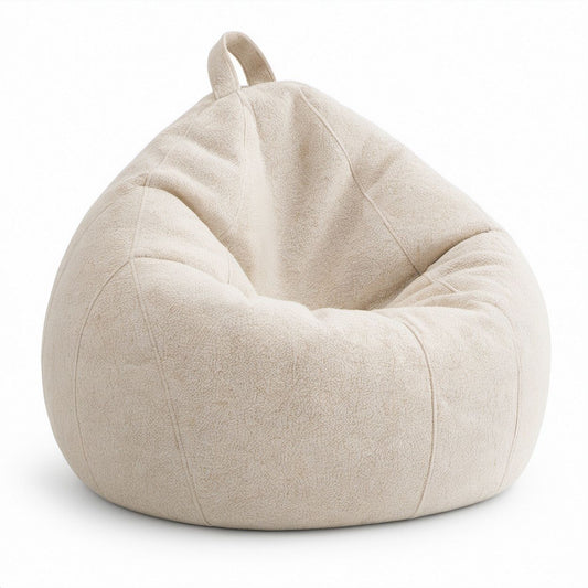 Sitzsack in Tropfenform aus Polyester-Teddystoff, Creme, 80 x 80 x 90 cm