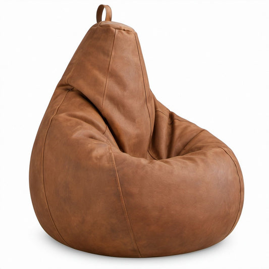 Tropfenförmiger Sitzsack aus PU-Kunstleder, Braun, 90 x 90 x 110 cm