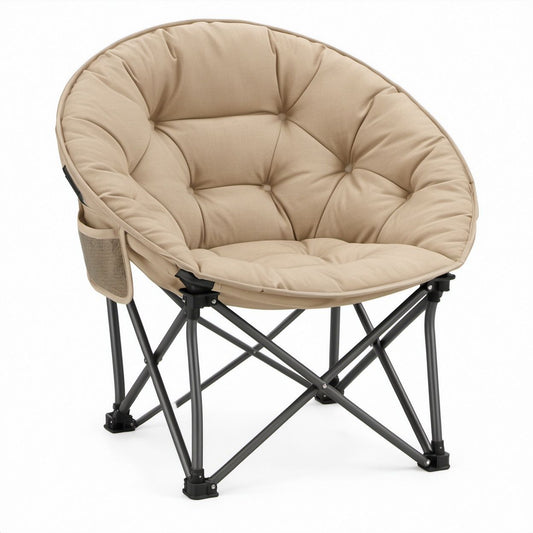 Faltbarer Campingstuhl mit Polsterung und Netztasche, Beige/Schwarz, 80 x 80 x 85 cm