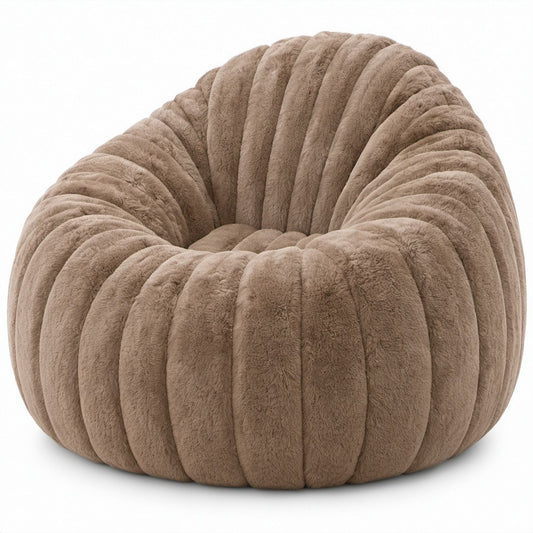 Runder Sitzsack aus Kunstfell in Taupe mit EPS-Füllung, Ø 100 x 80 cm