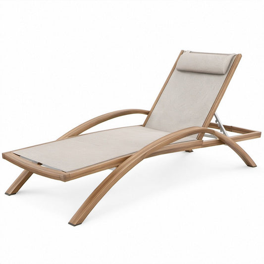 Verstellbare Gartenliege aus Akazienholz mit Kopfkissen, Beige/Braun/Grau, 200 x 70 x 35 cm