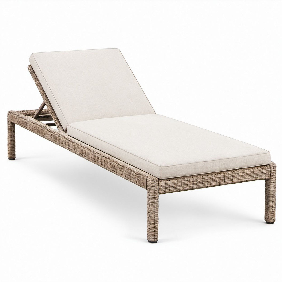 Verstellbare Gartenliege aus PE-Rattan mit Polyesterkissen, Naturbraun/Beige, 200 x 70 x 35 cm