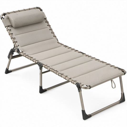 Klappbare Gartenliege aus Stahl und Polyester, Taupe/Schwarz, 188 x 65 x 30 cm