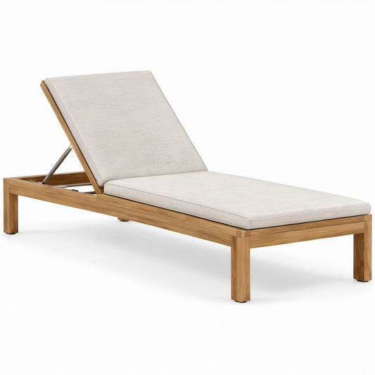 Verstellbare Gartenliege aus massivem Teakholz, Naturbraun/Beige, 200 x 70 x 35 cm