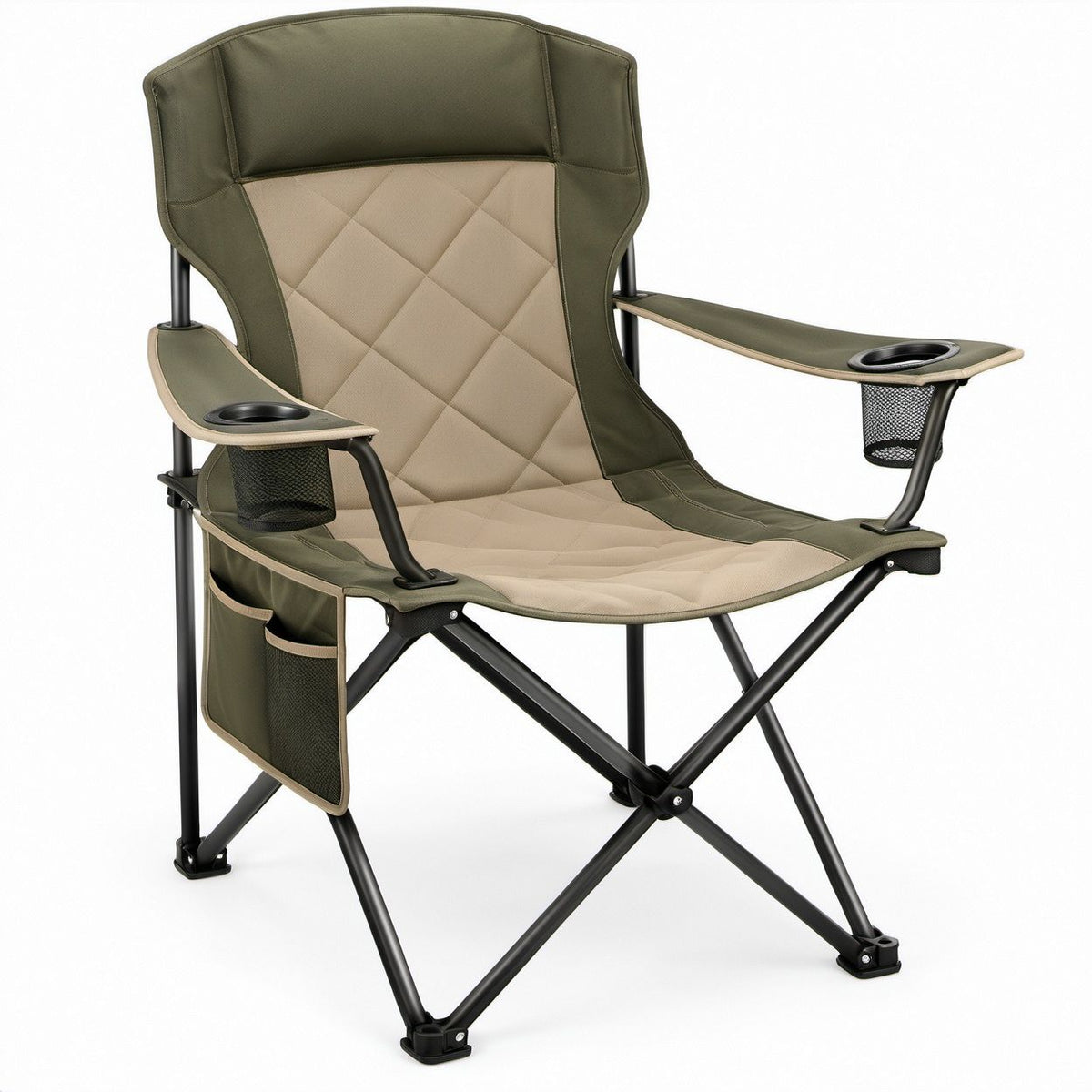 Klappbarer Campingstuhl Olivgrün/Beige/Schwarz, 60 x 60 x 105 cm