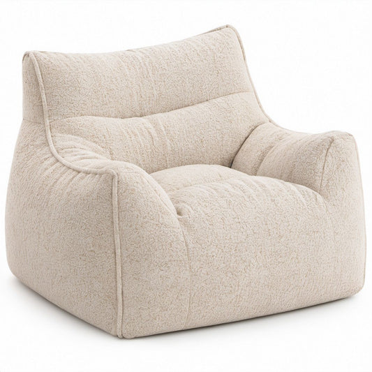 Sitzsack-Sessel mit Armlehnen aus Teddyplüsch, Creme, 90 x 85 x 85 cm