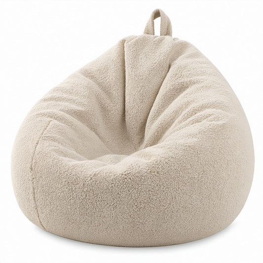Birnenförmiger Sitzsack aus Polyester-Bouclé mit EPS-Füllung, Creme, 90 x 90 x 100 cm