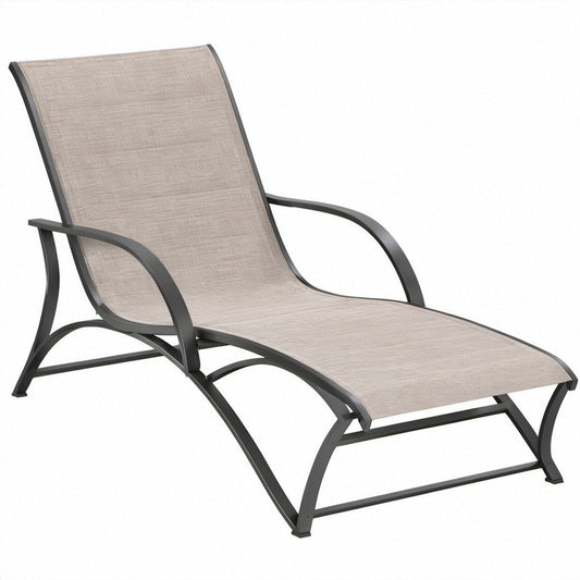 Geschwungene Gartenliege mit Armlehnen, Taupe/Anthrazit, 195 x 70 x 94 cm
