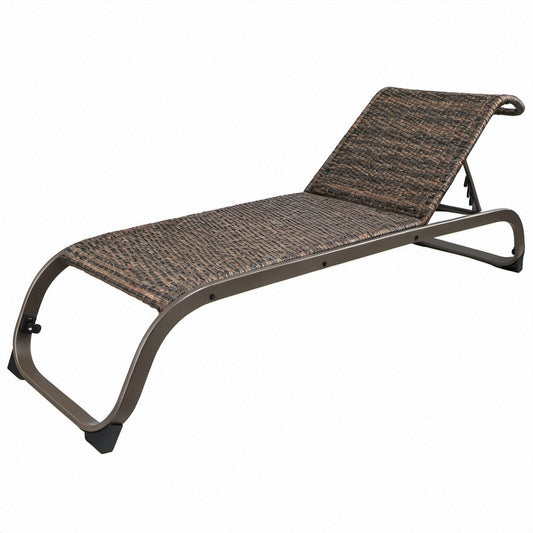 Verstellbare geschwungene Gartenliege Braun/Schwarz aus PE-Geflecht und Stahl, 195 x 65 x 30 cm